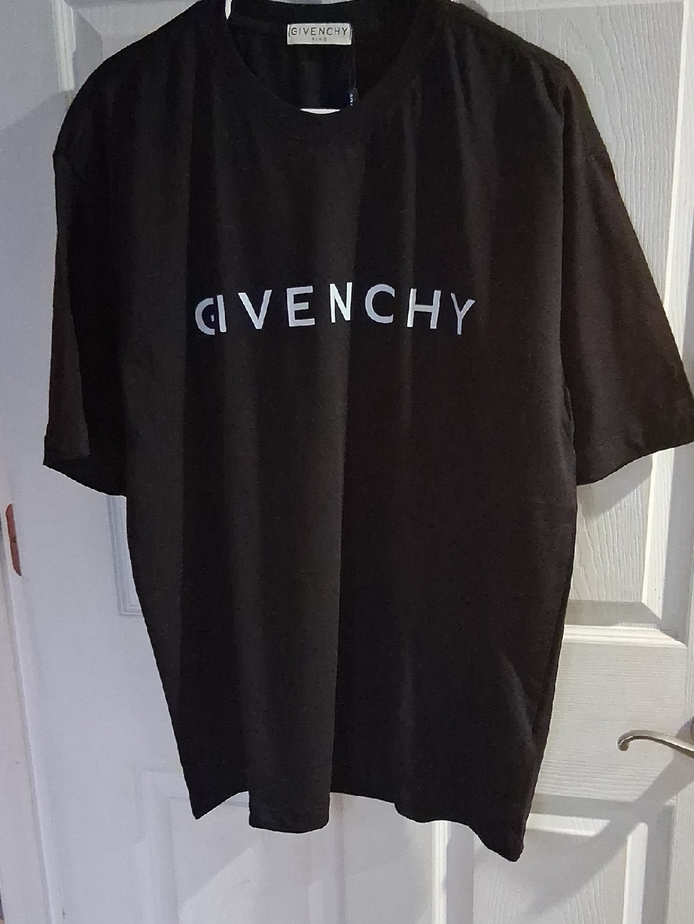 NWT Mens Givenchy Black T-Shirt with White Logo Size XL